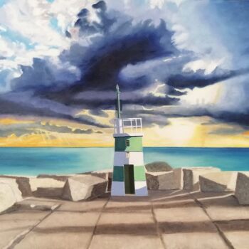 Painting titled "Um Pôr-do-Sol dos D…" by Inês Dourado, Original Artwork, Oil