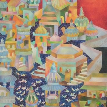 Painting titled "Oriental Dawn" by Chaitali Chatterjee, Original Artwork, Oil