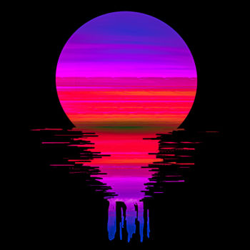 Digital Arts titled ""Fluid Sunset"" by Keep Magic, Original Artwork, Digital Painting Mounted on Wood Stretcher frame