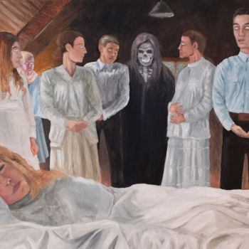 Painting titled "Encounter" by Ana Valentim, Original Artwork, Oil Mounted on Other rigid panel