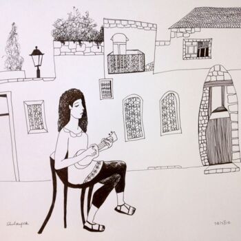 Drawing titled "music in the street" by Janna Shulrufer, Original Artwork, Ink