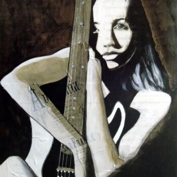 Painting titled "Ma guitare" by Vincent Tessier Xxc, Original Artwork, Acrylic Mounted on Wood Panel