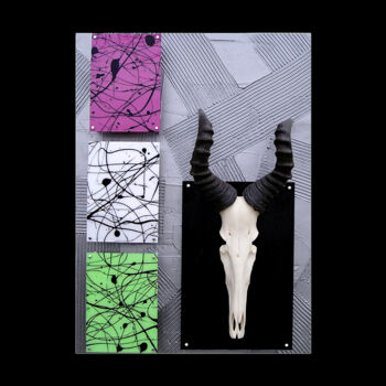 "Le Grand Bubale" başlıklı Heykel Hugo Brissaud tarafından, Orijinal sanat, Kemik Ahşap panel üzerine monte edilmiş