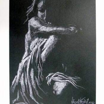 Drawing titled "attend" by Vincent Tessier Xxc, Original Artwork, Chalk