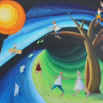Pintura intitulada "O Mundo das Criança…" por Sofia Sant´Ana, Obras de arte originais, Acrílico