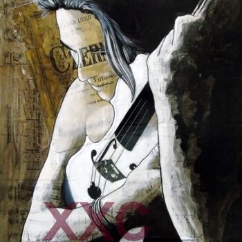Painting titled "La violoniste" by Vincent Tessier Xxc, Original Artwork, Ink
