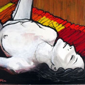 Painting titled "seule" by Vincent Tessier Xxc, Original Artwork, Acrylic Mounted on Wood Panel