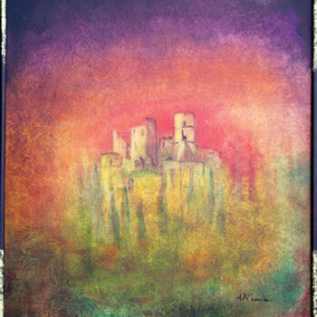 Painting titled "Château de Grimaud." by Jean Xavier Combe, Original Artwork, Oil Mounted on Wood Stretcher frame