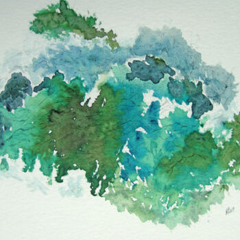Peinture intitulée "Blue in Green Taïga…" par Hélène Mongin, Œuvre d'art originale, Encre Monté sur Verre