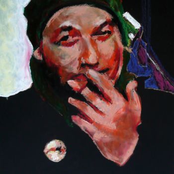 Painting titled "La cigarette" by Franck Le Boulicaut, Original Artwork, Pastel