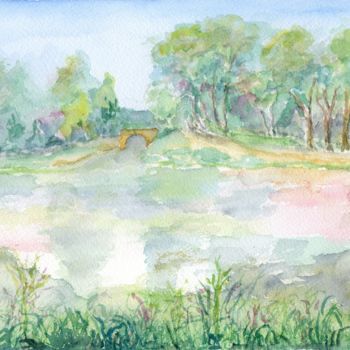 Ζωγραφική με τίτλο "le bassin du canal…" από Philip Moreau, Αυθεντικά έργα τέχνης, Ακουαρέλα