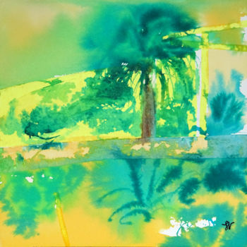 Painting titled "Le palmier" by Sandra Vigouroux, Original Artwork, Watercolor