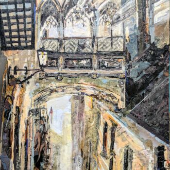 Collages intitulée "Barcelone médiévale" par Dana, Œuvre d'art originale, Collages Monté sur Châssis en bois