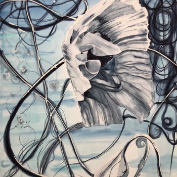 Painting titled "Arraché à la vie" by Anirbas, Original Artwork, Watercolor Mounted on Wood Panel