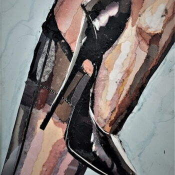 Collages intitulée "talons aiguille" par Dana, Œuvre d'art originale, Collages Monté sur Autre panneau rigide