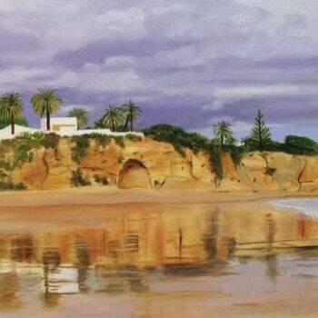 Painting titled "Reflexos na Praia d…" by Inês Dourado, Original Artwork, Oil