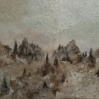 Peinture intitulée "Sapins dans la brume" par Valérie Benedetti, Œuvre d'art originale, Acrylique Monté sur Châssis en bois