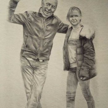 Drawing titled "Père et fille Bali" by Semara Widhi, Original Artwork, Graphite