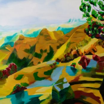 Painting titled "Hauts plateaux 2" by Marc Declercq, Original Artwork, Oil Mounted on Wood Stretcher frame