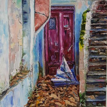 Painting titled "old door" by Regina Grauberger, Original Artwork, Oil