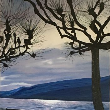 Painting titled "Rive droite du Lac…" by Aline Morancho, Original Artwork, Oil