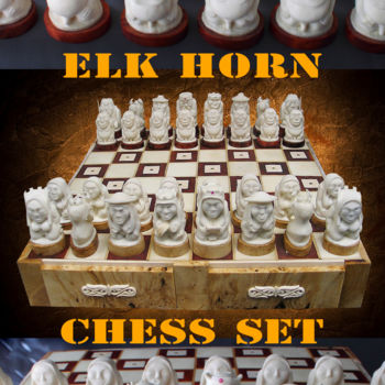 Sculpture titled "CHESS SET OF BONE (…" by Sergey Popov Pop Art, Original Artwork, Bone