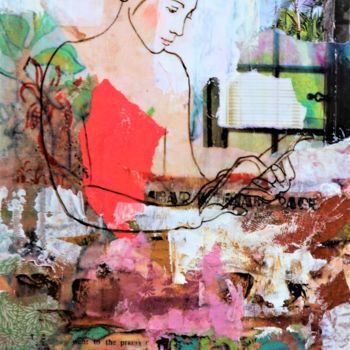 Peinture intitulée "Pluméria" par Sablyne, Œuvre d'art originale, Encre Monté sur Panneau de bois