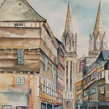 Dessin intitulée "Rue Kereon" par Lapiche, Œuvre d'art originale, Aquarelle