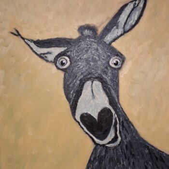 Painting titled "l'âne ter !" by Rodolphe Quinet, Original Artwork, Oil Mounted on Wood Stretcher frame