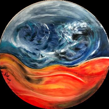 Painting titled "LE FEU COUVE 2" by Pascale Rey-Texier, Original Artwork, Acrylic Mounted on Wood Stretcher frame