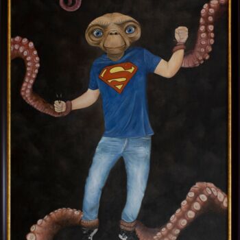 Painting titled "A stranger in a str…" by Marco Santos, Original Artwork, Oil Mounted on Wood Stretcher frame
