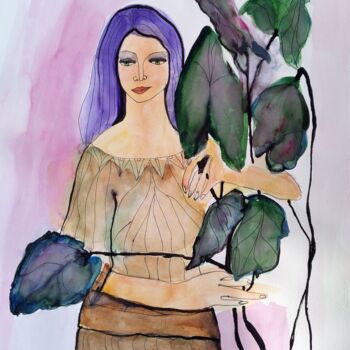 Ζωγραφική με τίτλο "portrait of woman" από Janna Shulrufer, Αυθεντικά έργα τέχνης, Ακουαρέλα