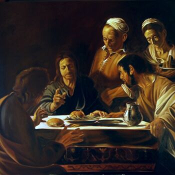Malerei mit dem Titel "Emmausmahl" von Hermann J. Heiss, Original-Kunstwerk, Öl
