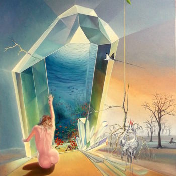 「Le reve d'Ania」というタイトルの絵画 Gyuri Lohmullerによって, オリジナルのアートワーク, オイル ウッドストレッチャーフレームにマウント