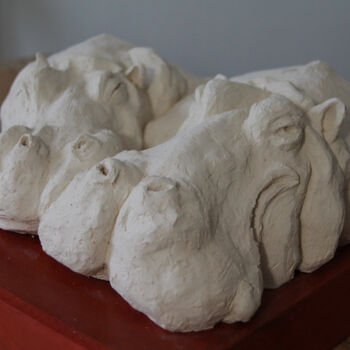 Sculpture intitulée "Les hippopotames" par Catherine Costet (Lccat), Œuvre d'art originale, Terre cuite