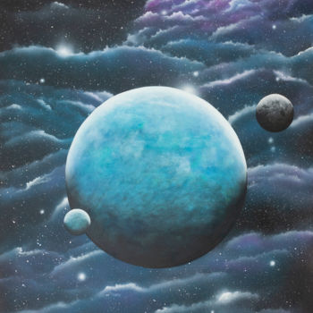 Painting titled "La planète océan" by Pascal Genevois, Original Artwork, Acrylic Mounted on Wood Stretcher frame