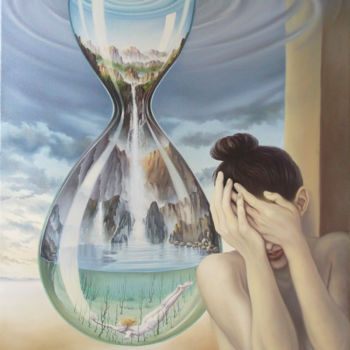 Pintura intitulada "She is going old" por Gyuri Lohmuller, Obras de arte originais, Óleo Montado em Armação em madeira