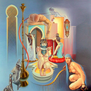Pintura intitulada "Golden cage" por Gyuri Lohmuller, Obras de arte originais, Óleo