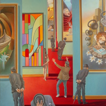 Painting titled "Gallery" by Gyuri Lohmuller, Original Artwork, Oil Mounted on Wood Stretcher frame