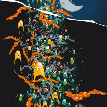Arts numériques intitulée "Bisou la Lune" par Sylvie Dessert (Syl), Œuvre d'art originale, Travail numérique 2D