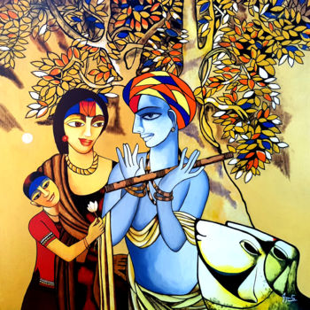 Pittura intitolato "Brahmin Innocence G…" da Joyanto Deb, Opera d'arte originale, Acrilico