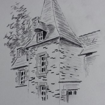 「Le Sieurne」というタイトルの描画 Flachetによって, オリジナルのアートワーク, 鉛筆