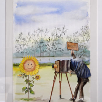 Painting titled "Sourire" by Anne Vincent-Rohaut, Original Artwork, Watercolor Mounted on Other rigid panel