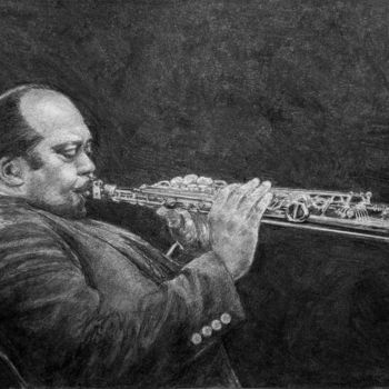 Dessin intitulée "portrait jazz 20" par Christian Rolland, Œuvre d'art originale, Fusain