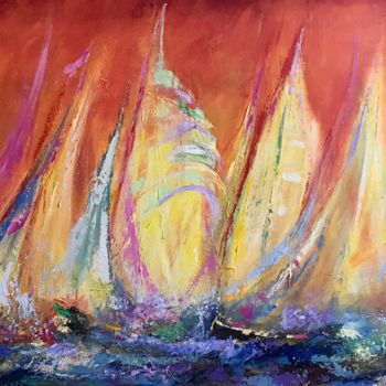 Painting titled "Регата (Regatta)" by Vladimer Sharashidze (Lado Sharashidze), Original Artwork, Oil