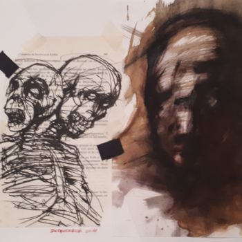 Dessin intitulée "Composition Portrai…" par Claude Duvauchelle, Œuvre d'art originale, Marqueur