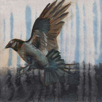Peinture intitulée "Choucas" par Gaele Flao, Œuvre d'art originale, Huile Monté sur Panneau de bois