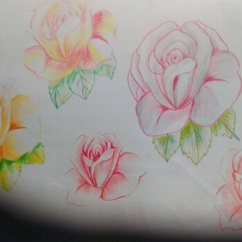 Painting titled "Pencil colour rose…" by Krishna Art Gallery, Original Artwork, Pencil