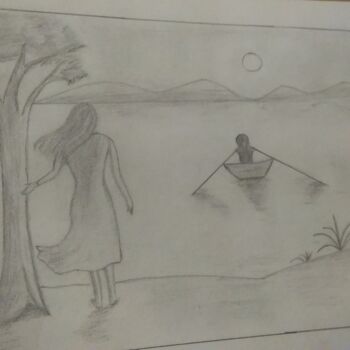 Dibujo titulada "Wind" por Krishna Art Gallery, Obra de arte original, Carbón