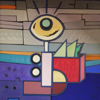 Painting titled "Electricity Générat…" by Marc Bulyss, Original Artwork, Oil Mounted on Wood Stretcher frame